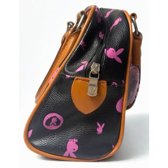 Playboy Pink & Black Monogram Handbag Y2K Bunny Print Pink Lining - Picture 8 of 10